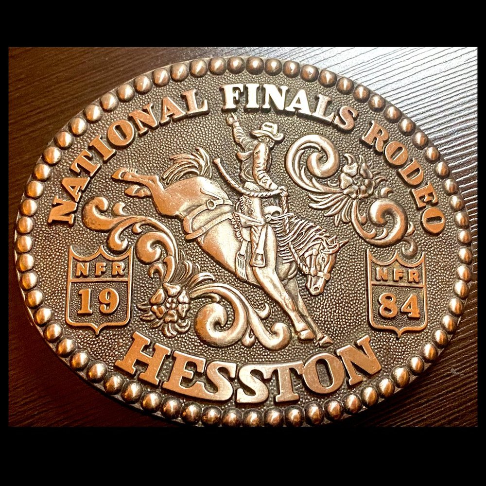 Vintage 1984 Hesston National Finals Rodeo Belt Buckle by Fred Fellows